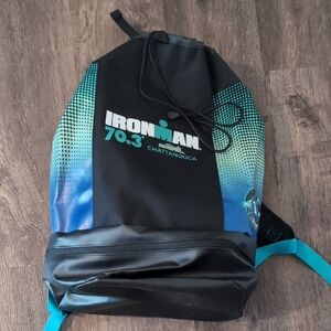 Ironman Black and Teal Drawstring Backpack